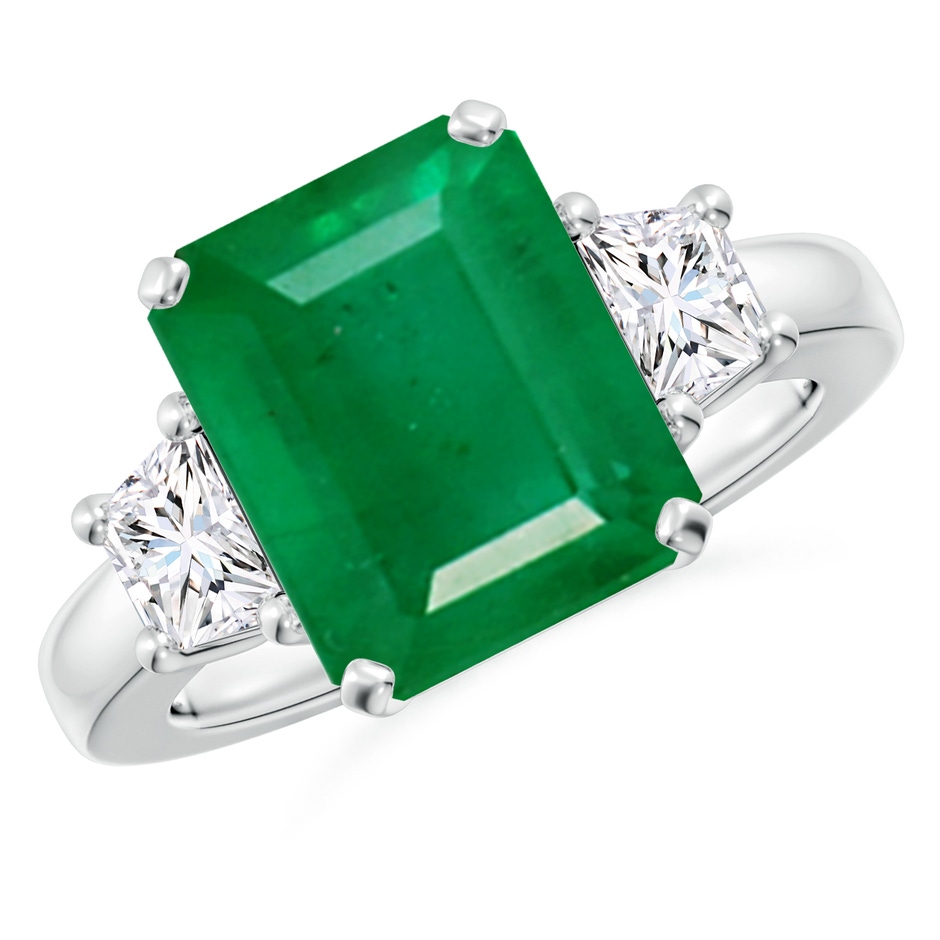12x10mm AA Emerald and Diamond Three Stone Ring in P950 Platinum 
