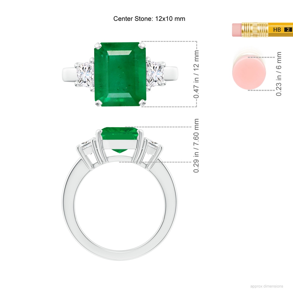 12x10mm AA Emerald and Diamond Three Stone Ring in P950 Platinum ruler