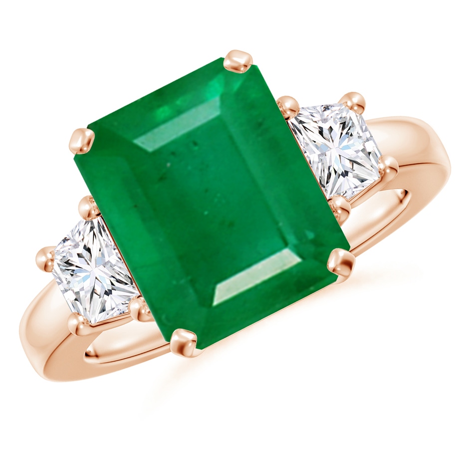 12x10mm AA Emerald and Diamond Three Stone Ring in Rose Gold 
