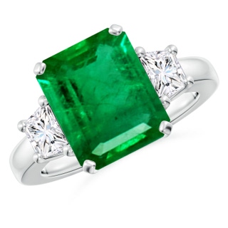 12x10mm AAA Emerald and Diamond Three Stone Ring in P950 Platinum