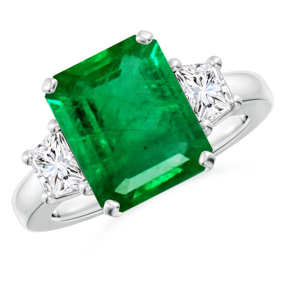12x10mm AAA Emerald and Diamond Three Stone Ring in P950 Platinum 