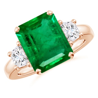 12x10mm AAA Emerald and Diamond Three Stone Ring in Rose Gold