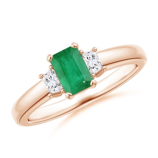 6x4mm A Emerald and Diamond Three Stone Ring in 9K Rose Gold