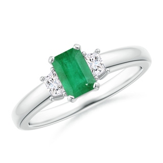 6x4mm A Emerald and Diamond Three Stone Ring in P950 Platinum