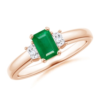 6x4mm AA Emerald and Diamond Three Stone Ring in Rose Gold