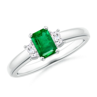 6x4mm AAA Emerald and Diamond Three Stone Ring in White Gold