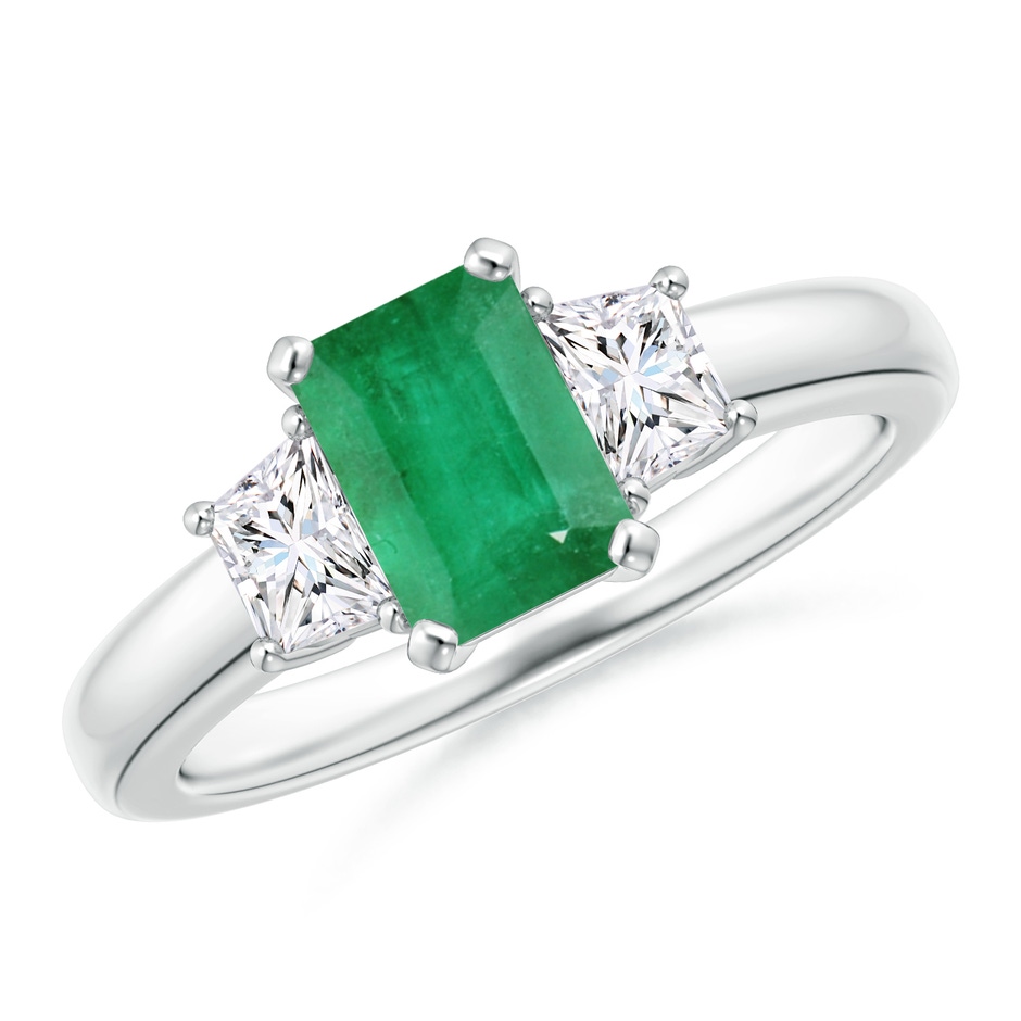 7x5mm A Emerald and Diamond Three Stone Ring in White Gold 
