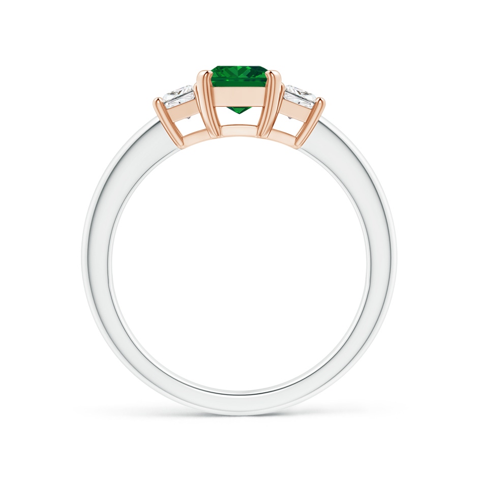 7x5mm AAAA Emerald and Diamond Three Stone Ring in White Gold Rose Gold side 199