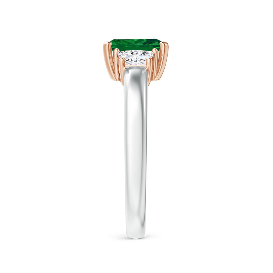 7x5mm AAAA Emerald and Diamond Three Stone Ring in White Gold Rose Gold side 299