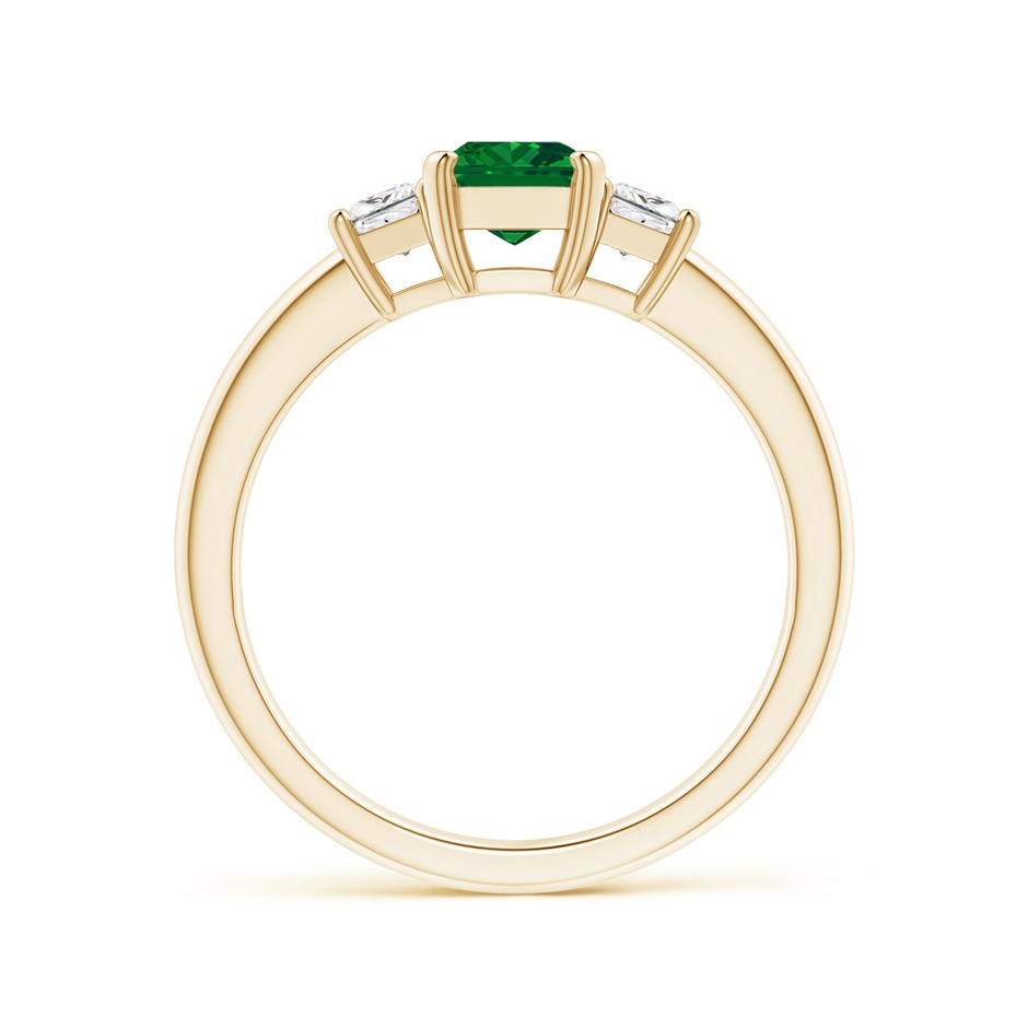 7x5mm AAAA Emerald and Diamond Three Stone Ring in Yellow Gold side 199