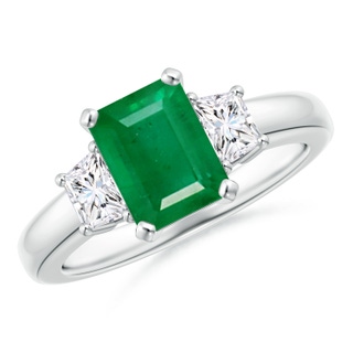 8x6mm AA Emerald and Diamond Three Stone Ring in P950 Platinum