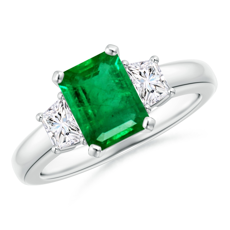 8x6mm AAA Emerald and Diamond Three Stone Ring in P950 Platinum 