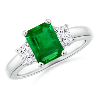 8x6mm AAAA Emerald and Diamond Three Stone Ring in P950 Platinum