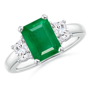 9x7mm AA Emerald and Diamond Three Stone Ring in P950 Platinum