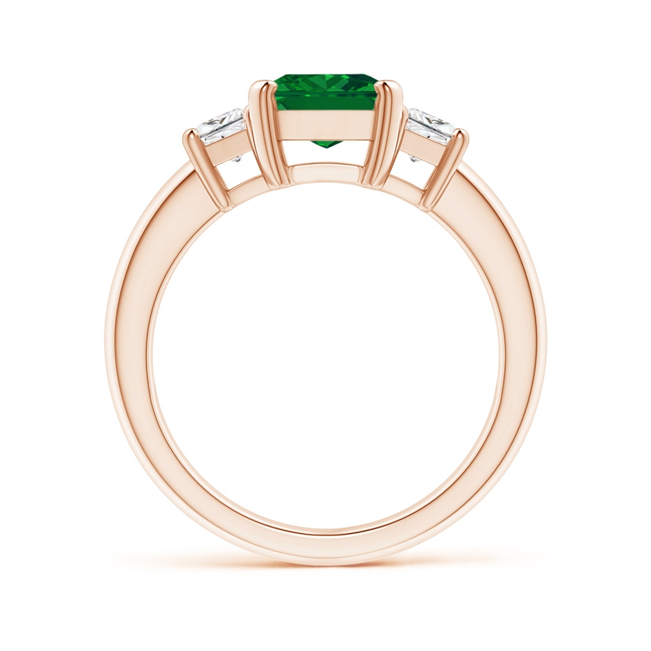 9x7mm AAAA Emerald and Diamond Three Stone Ring in 9K Rose Gold side 199