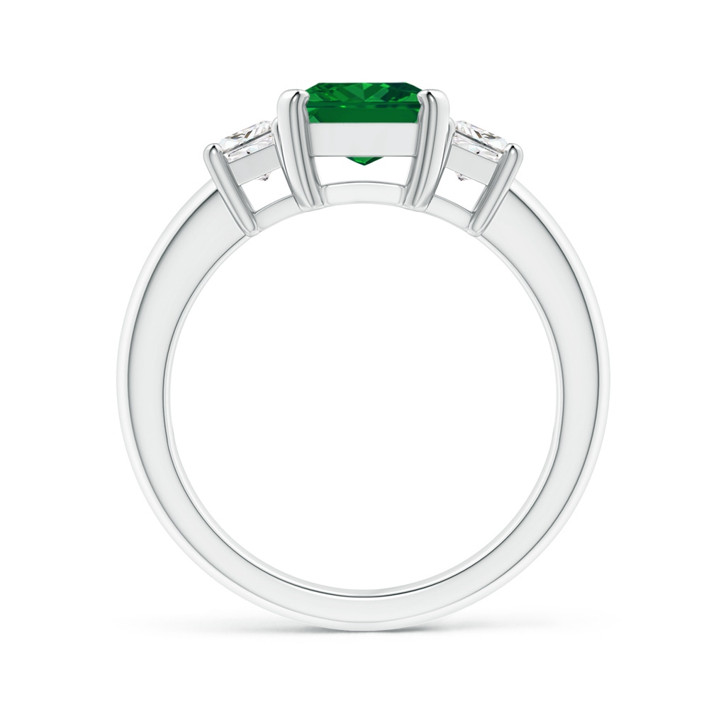 9x7mm AAAA Emerald and Diamond Three Stone Ring in P950 Platinum Side 199