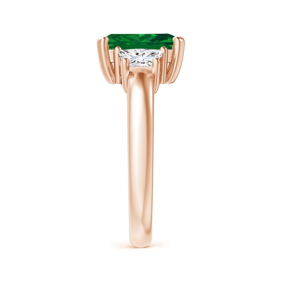 9x7mm AAAA Emerald and Diamond Three Stone Ring in Rose Gold side 299