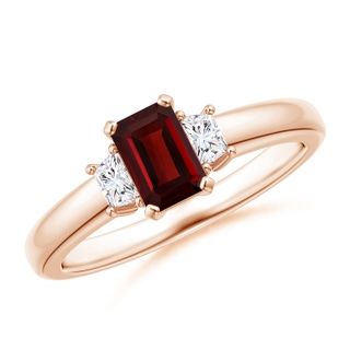 6x4mm AAA Garnet and Diamond Three Stone Ring in Rose Gold