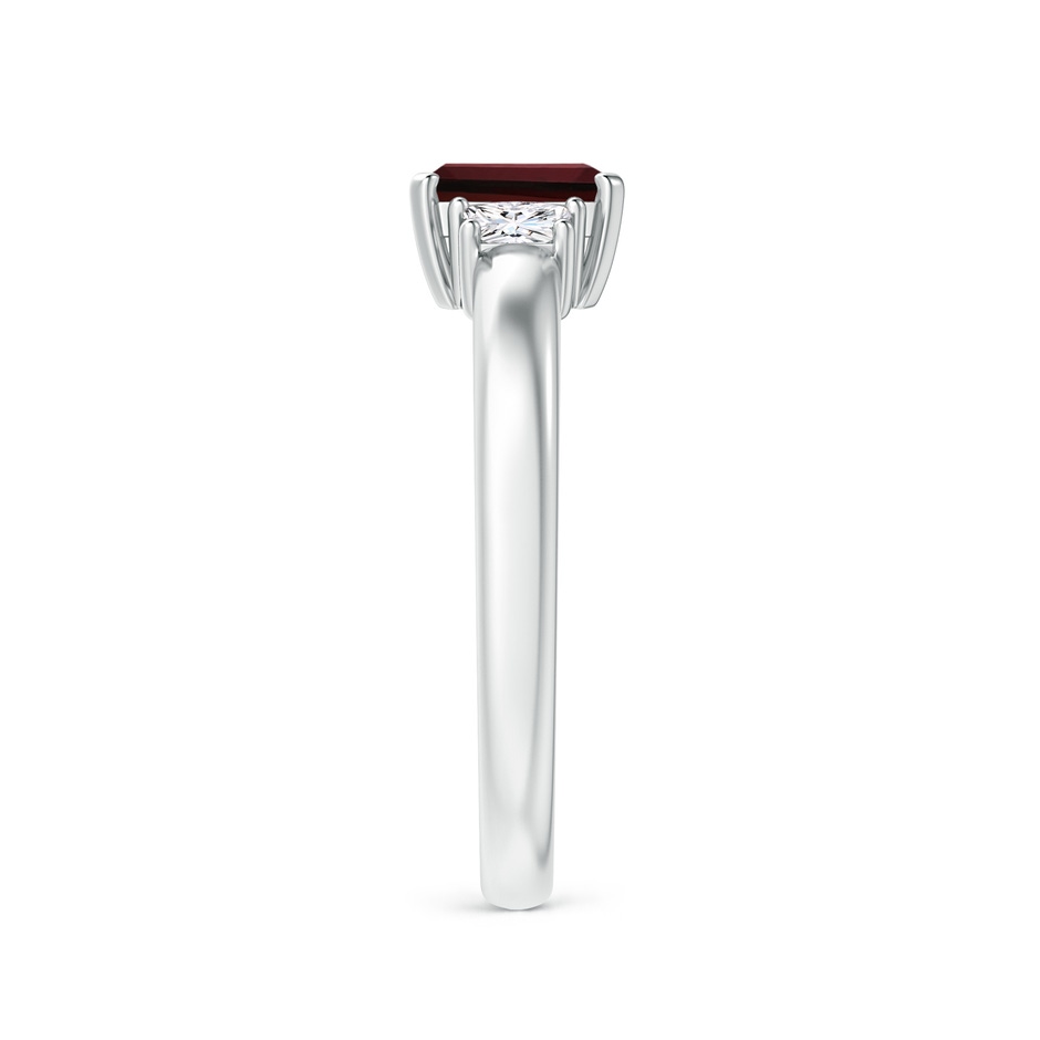 6x4mm AAA Emerald-Cut Garnet and Trapezoid Diamond Three Stone Ring in White Gold side 299