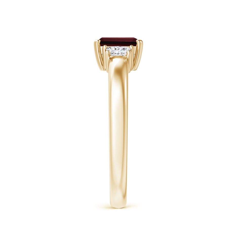 6x4mm AAA Emerald-Cut Garnet and Trapezoid Diamond Three Stone Ring in Yellow Gold side 299
