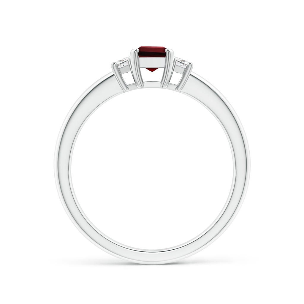 6x4mm AAAA Garnet and Diamond Three Stone Ring in White Gold Side 1
