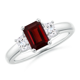 7x5mm AAA Garnet and Diamond Three Stone Ring in White Gold