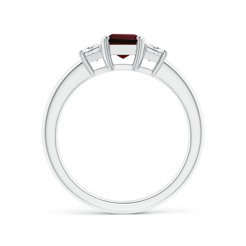 7x5mm AAA Garnet and Diamond Three Stone Ring in White Gold Side 1
