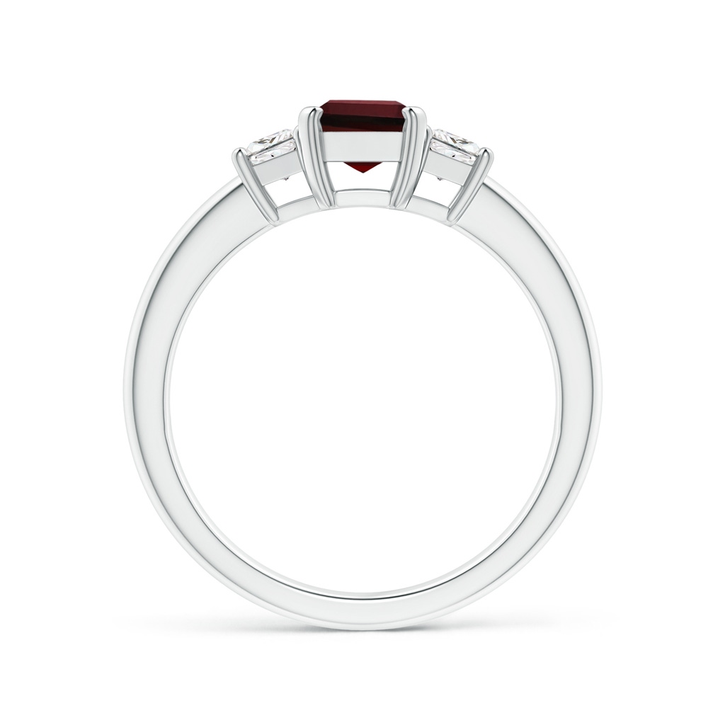 7x5mm AAA Emerald-Cut Garnet and Trapezoid Diamond Three Stone Ring in White Gold - side 199