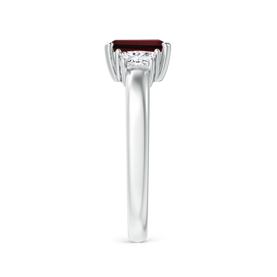 7x5mm AAA Emerald-Cut Garnet and Trapezoid Diamond Three Stone Ring in White Gold side 299