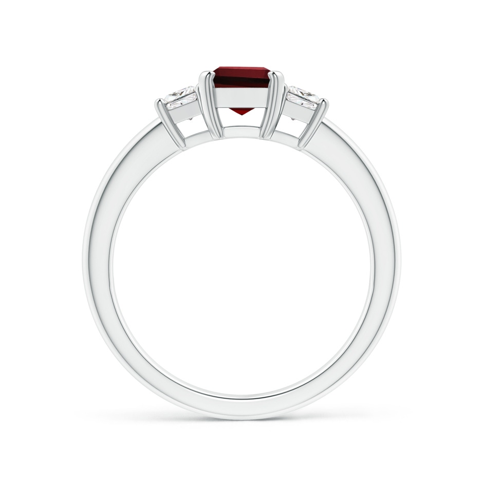 7x5mm AAAA Emerald-Cut Garnet and Trapezoid Diamond Three Stone Ring in P950 Platinum side 199