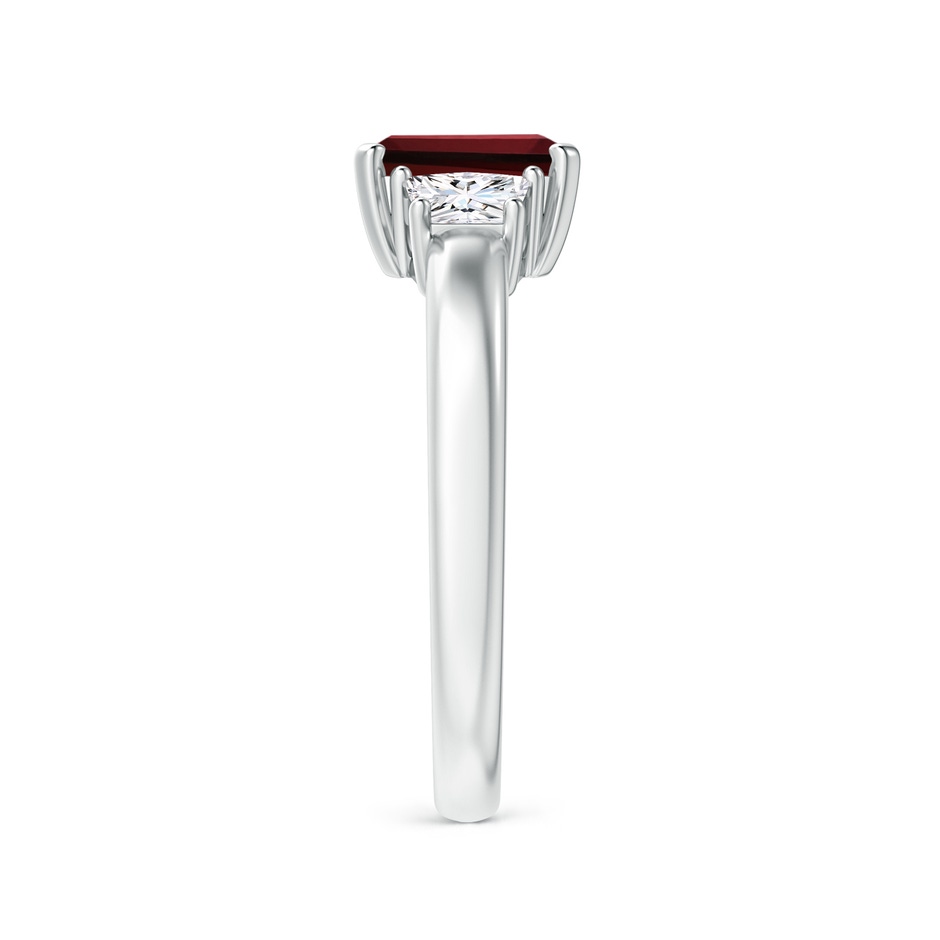 7x5mm AAAA Emerald-Cut Garnet and Trapezoid Diamond Three Stone Ring in P950 Platinum side 299