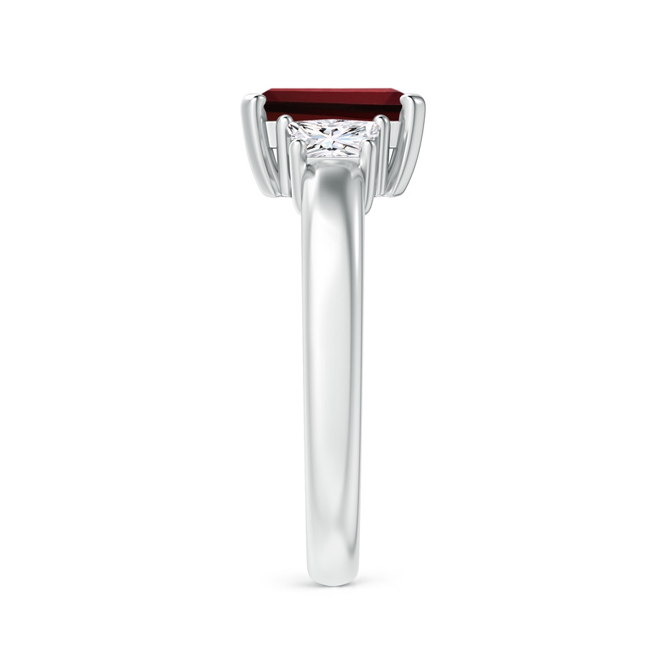 8x6mm AAAA Emerald-Cut Garnet and Trapezoid Diamond Three Stone Ring in P950 Platinum side 299