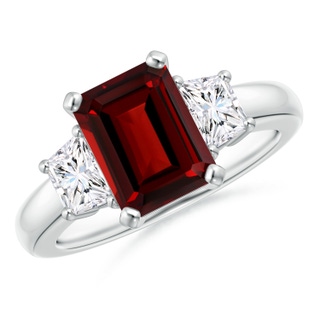 9x7mm AAAA Garnet and Diamond Three Stone Ring in P950 Platinum