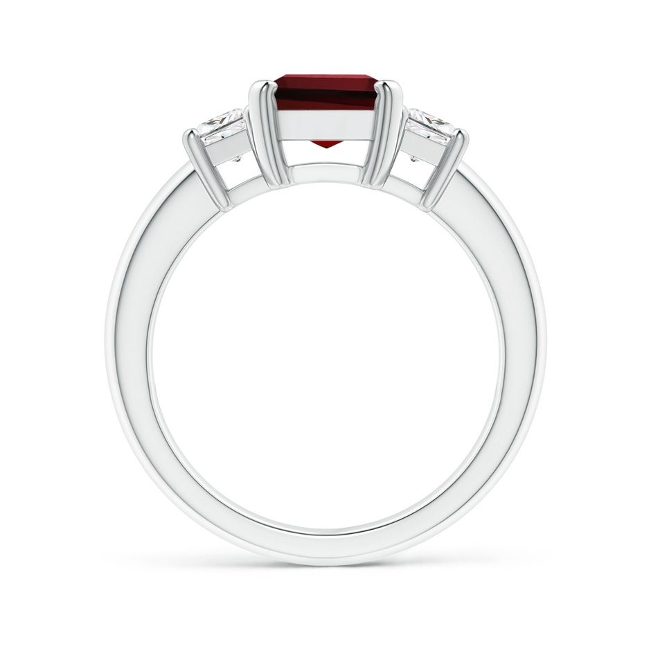 9x7mm AAAA Emerald-Cut Garnet and Trapezoid Diamond Three Stone Ring in P950 Platinum side 199