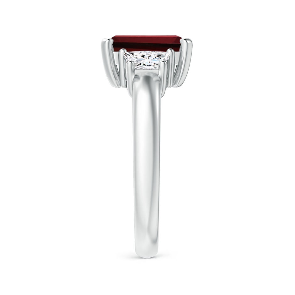 9x7mm AAAA Emerald-Cut Garnet and Trapezoid Diamond Three Stone Ring in P950 Platinum side 299