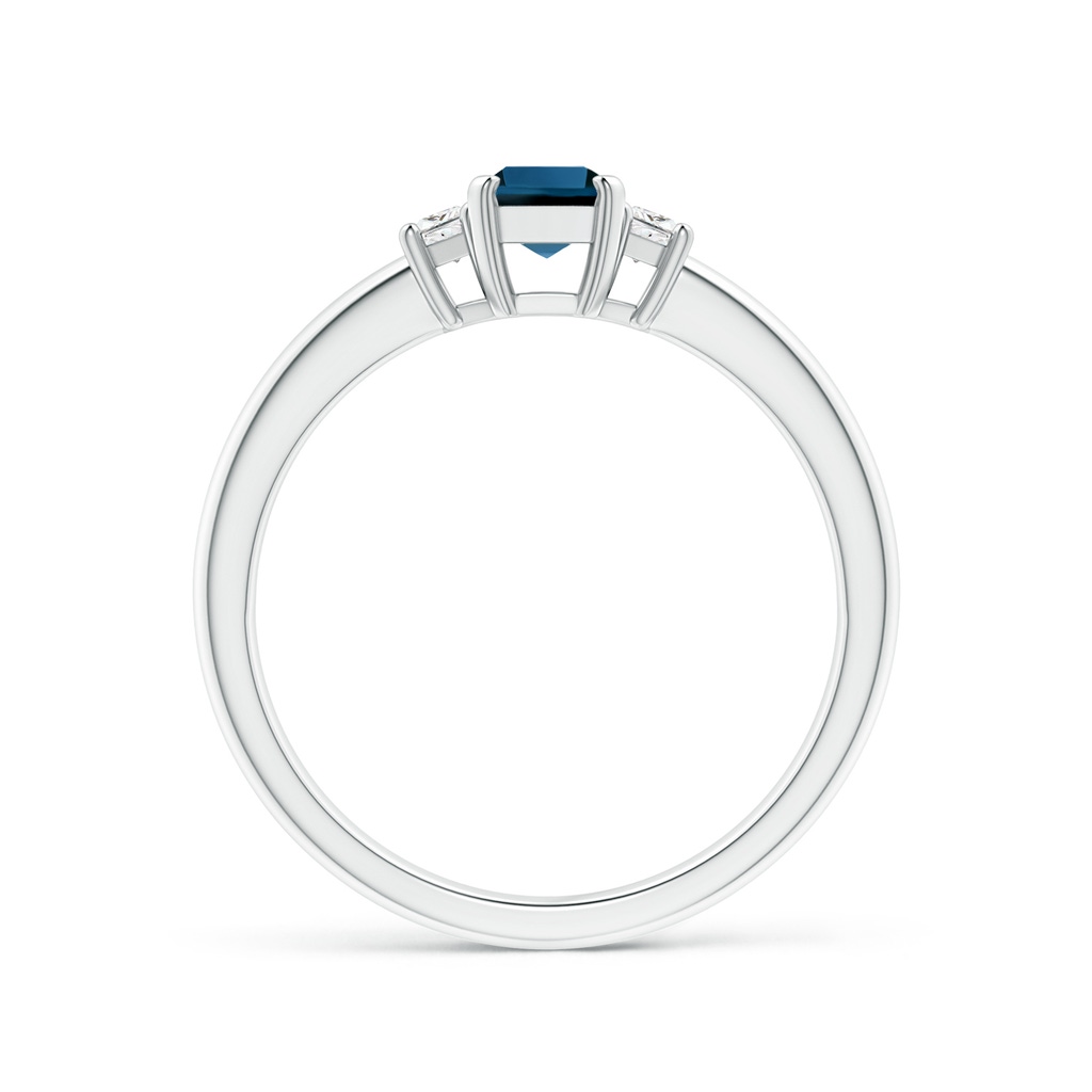 6x4mm AAA London Blue Topaz and Diamond Three Stone Ring in White Gold - side 1