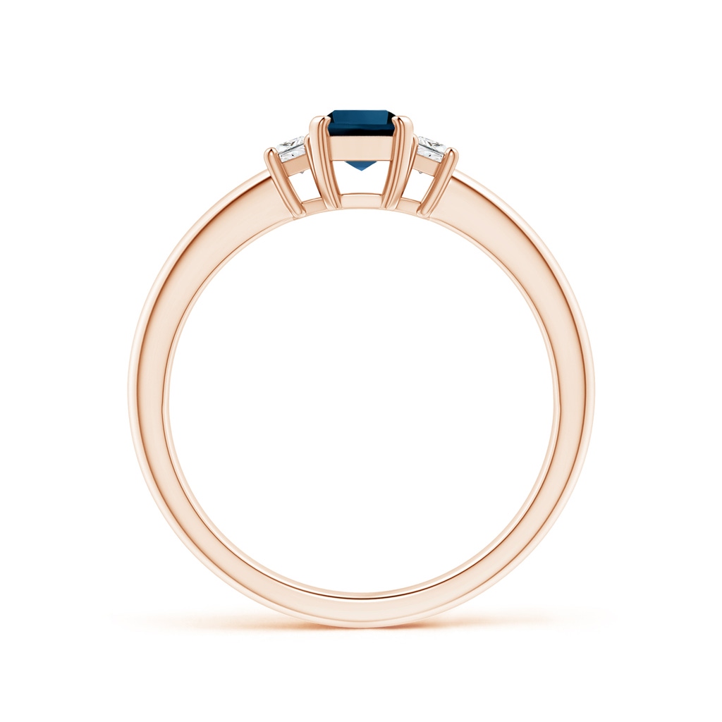 6x4mm AAAA London Blue Topaz and Diamond Three Stone Ring in Rose Gold - side 1
