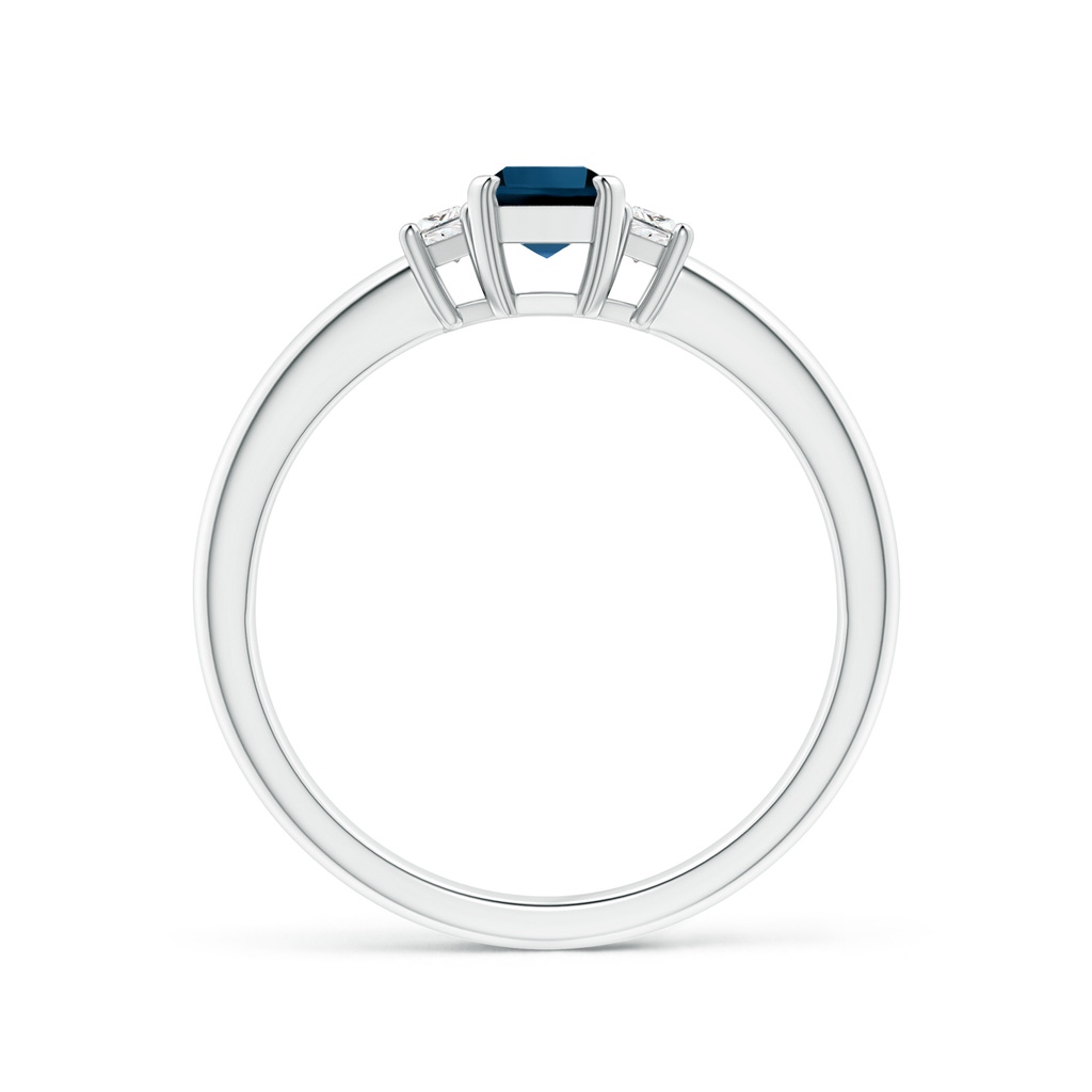 6x4mm AAAA London Blue Topaz and Diamond Three Stone Ring in White Gold - side 1