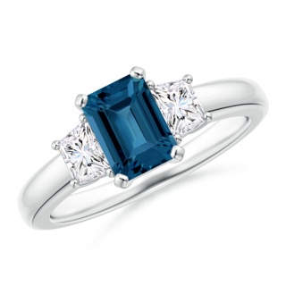 7x5mm AAA London Blue Topaz and Diamond Three Stone Ring in P950 Platinum