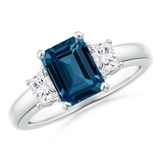 8x6mm AAAA London Blue Topaz and Diamond Three Stone Ring in P950 Platinum