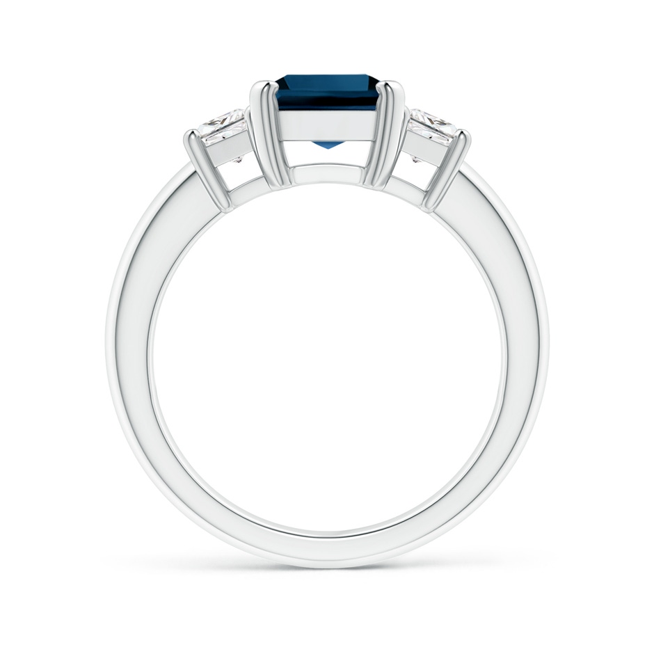 9x7mm AAAA London Blue Topaz and Diamond Three Stone Ring in P950 Platinum side 1