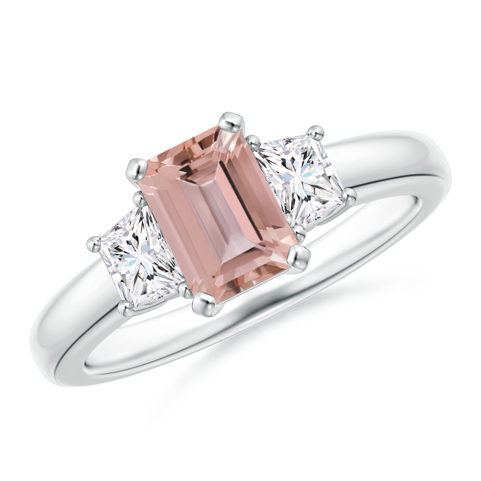 7x5mm AAAA Morganite and Diamond Three Stone Ring in P950 Platinum 