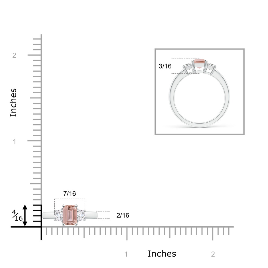 7x5mm AAAA Morganite and Diamond Three Stone Ring in P950 Platinum ruler