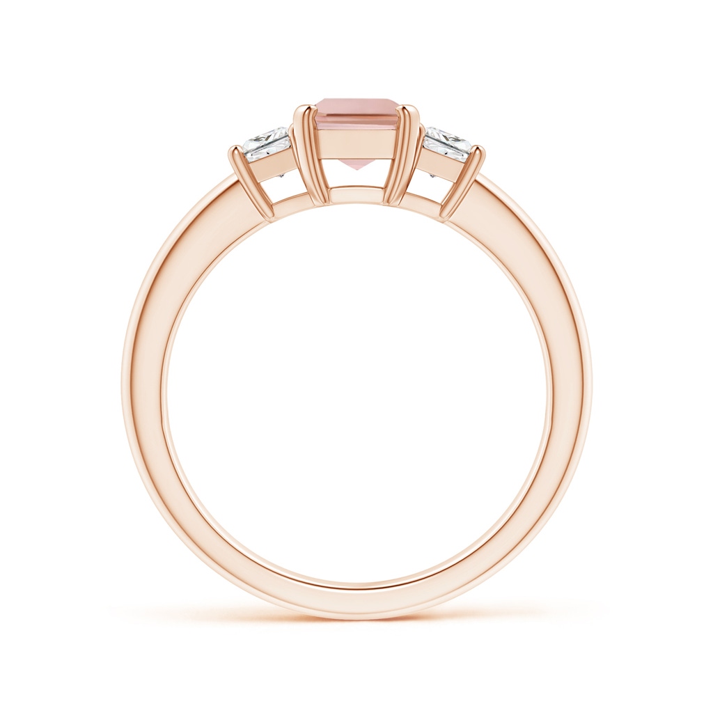 7x5mm AAAA Morganite and Diamond Three Stone Ring in Rose Gold - side 1