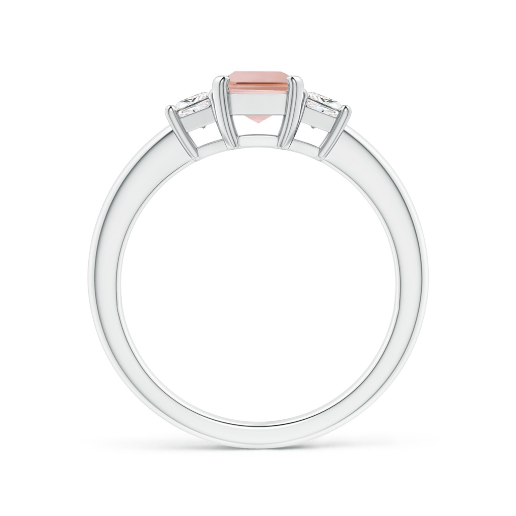 7x5mm AAAA Morganite and Diamond Three Stone Ring in White Gold - side 1