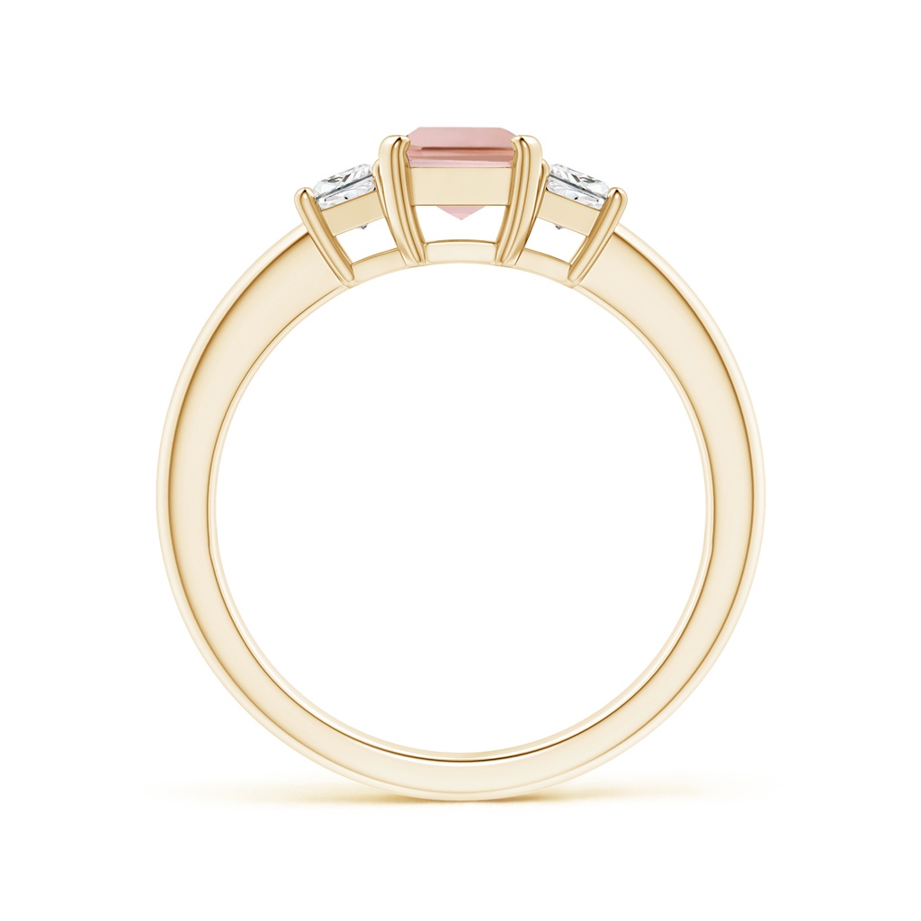 7x5mm AAAA Morganite and Diamond Three Stone Ring in Yellow Gold - side 1
