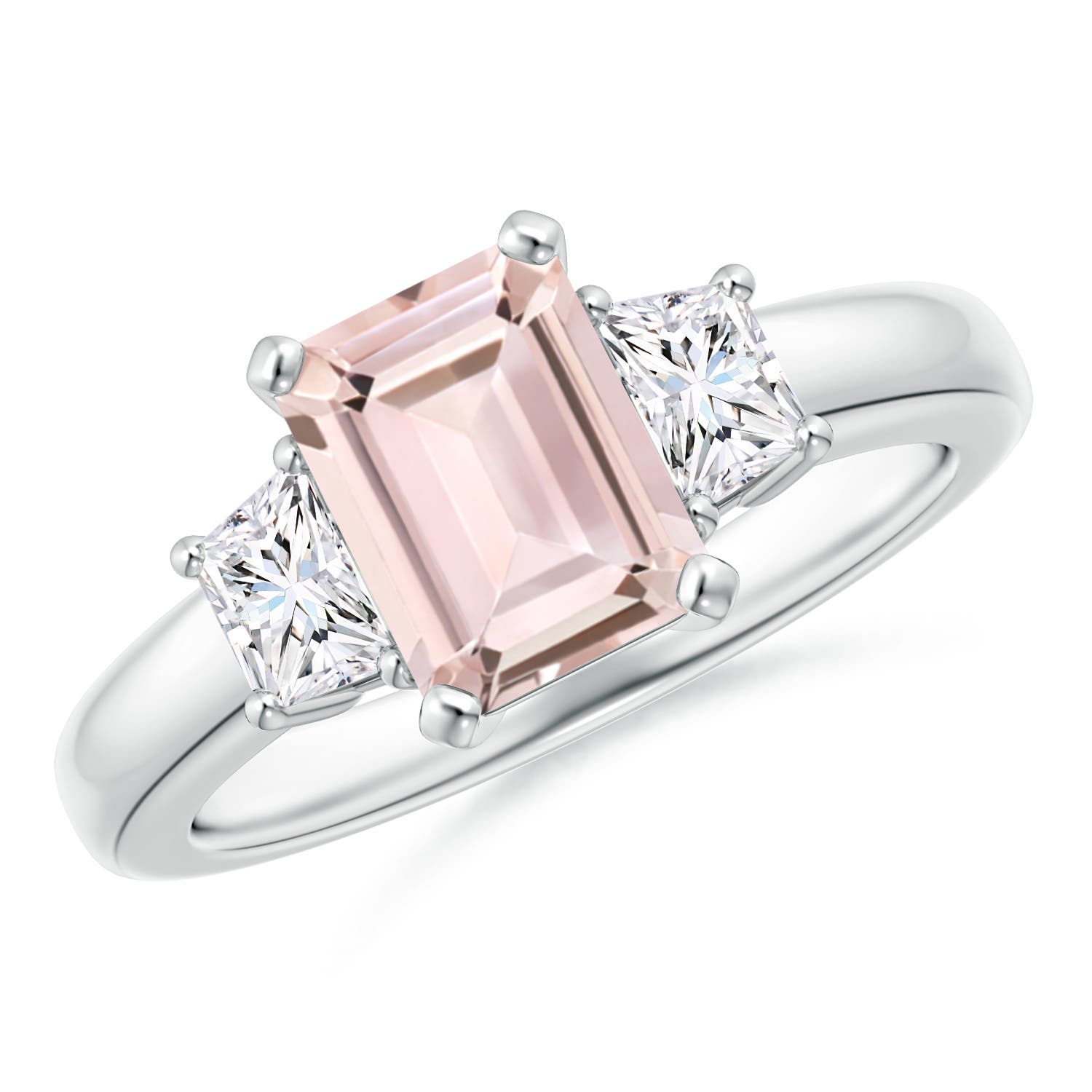 8x6mm AA Morganite and Diamond Three Stone Ring in P950 Platinum
