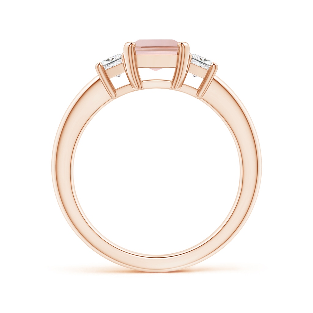8x6mm AAA Morganite and Diamond Three Stone Ring in Rose Gold - side 1