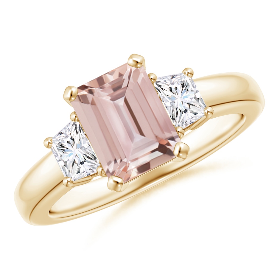 8x6mm AAA Morganite and Diamond Three Stone Ring in Yellow Gold 