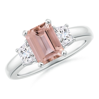 8x6mm AAAA Morganite and Diamond Three Stone Ring in P950 Platinum